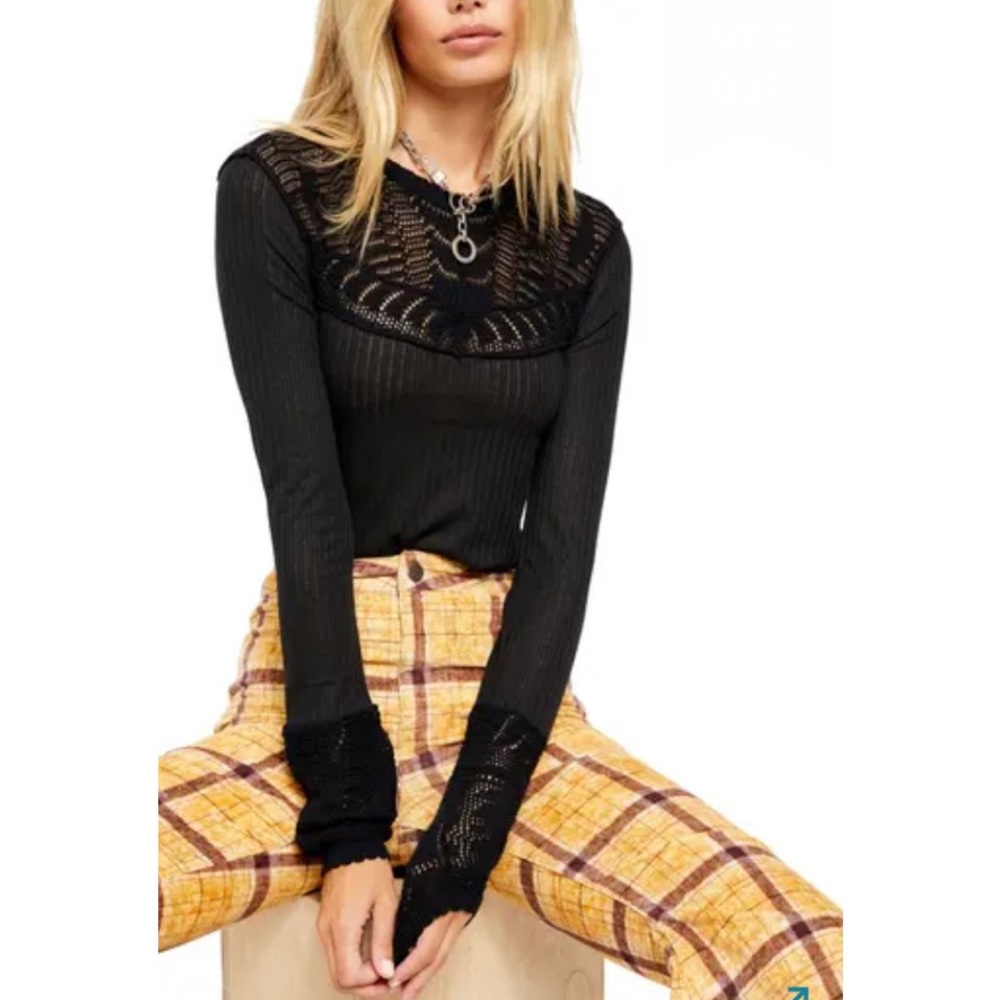 Free People Colette Scallop Neck Trim Knit Sweater